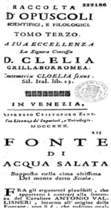 Kopertina e revistës “Racolta d’Opuscoli…” dhe pamja e dokumentit të botuar (botimi i parë, 1730) 